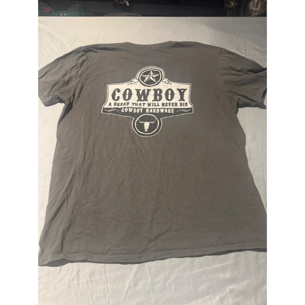 Cowboy Hardware Mens Graphic T-Shirt Gray Western Bull Skull Logo Tee Large